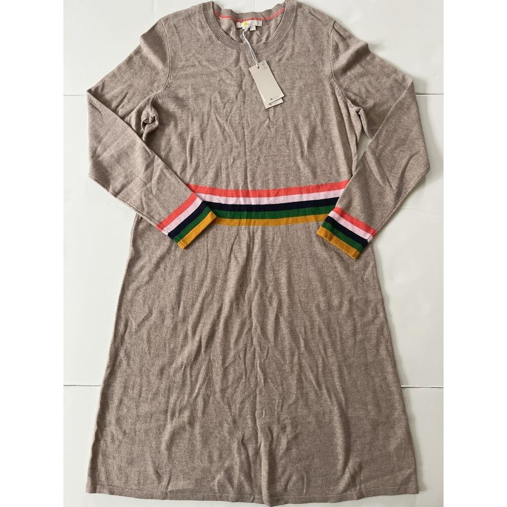 Boden Sweater Dress Women 12 Tan Long Sleeve Knit Wool Cashmere Blend Midi